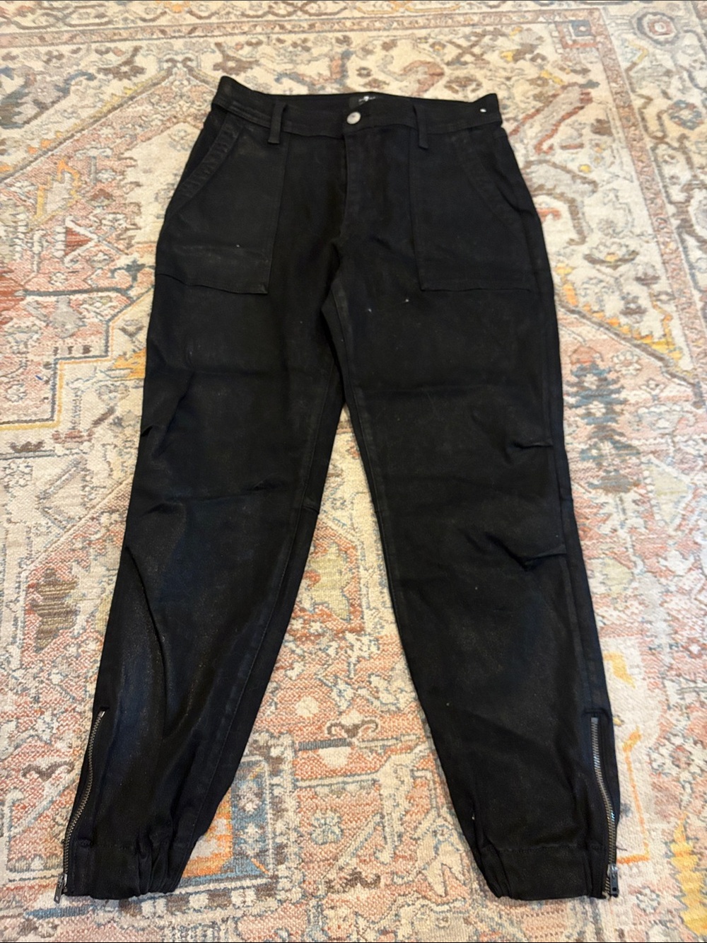 7 For All Mankind Black Women's Cargo Jeans with Ankle Zippers